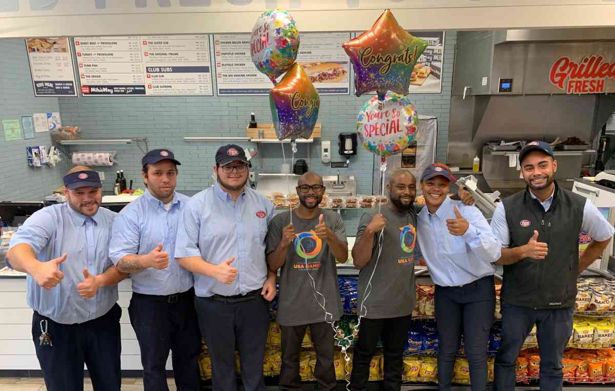 Clifton, NJ: Jersey Mike’s surprised Special Olympics athletes Derrick and Delon Noble.